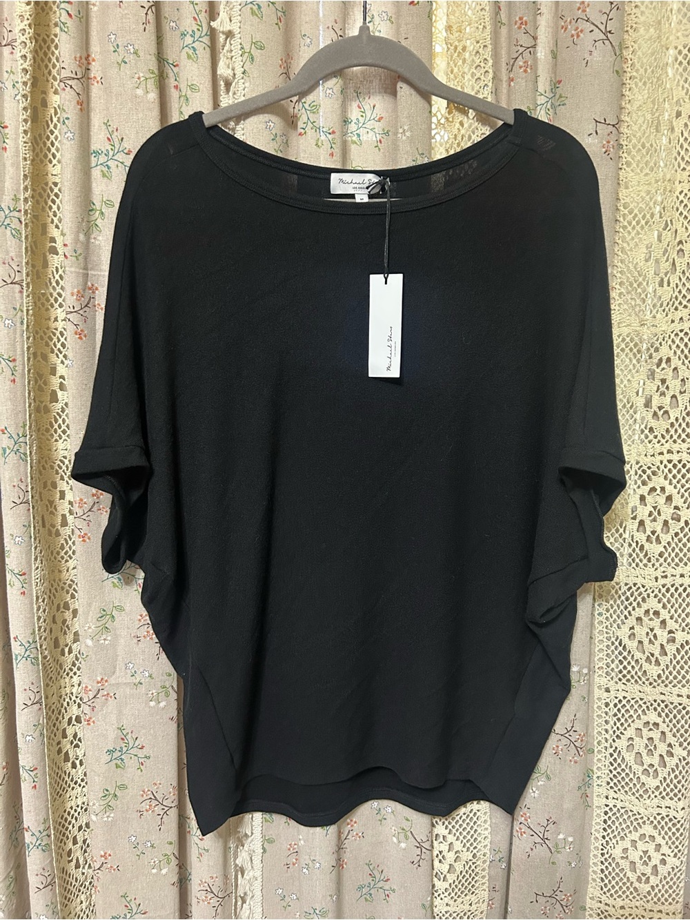 Michael Stars Verna Dolman Sleeve Knit Top Black Relaxed NWT Medium USA
